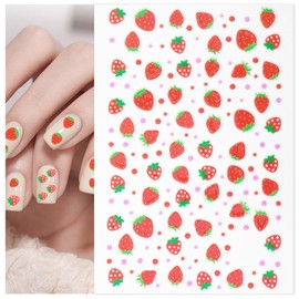 Xinjoduz 10 Sheets Summer Fruit Strawberry Nail Stickers, Self-Adhesive Nail Decals for Kids, Cute Red Strawberry Design Manicure Tips Nails Art Charms for Women Girls DIY Summer Manicure