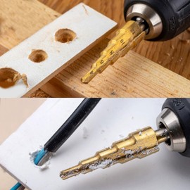 Whimsigulp ​Titanium Coated Step Drill Bits Set 3pc Professional Step Drill Bit for Metal Wood and Stainless Steel Cone Cutters 4-12/20/32mm with Storage Pouch Perfect for DIY and Trade Use"