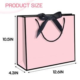5 | 12 | 25 | 50 Pack Gift Bag with Bow Ribbon Horizontal Paper Gift Bags Bulk for Women Men,with Handles for Birthday Wedding Bridesmaid Party Favor Shopping Retail Gift Sacks (Pink, 12.6x4.3x10.5 Inch (Pack of 5))