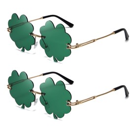 HSMHLYYB St Patricks Day Glasses, 2 Pairs of Four Leaf Clover Glasses, Green Leprechaun Costume Glasses, Leprechaun Costume Glasses, Metal Frame, Funny Glasses Sunglasses for Men and Women, Party