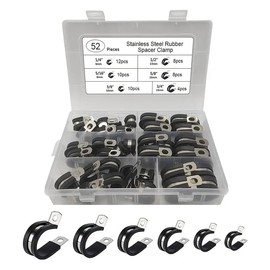 WISSXNA 52PCS Wire Cable Clamps Set-Stainless Steel 304 Cushioned Loom Cable Rubber Insulated Clamps Assortment Kit For Tube, Pipe Or Wire Cord Installation