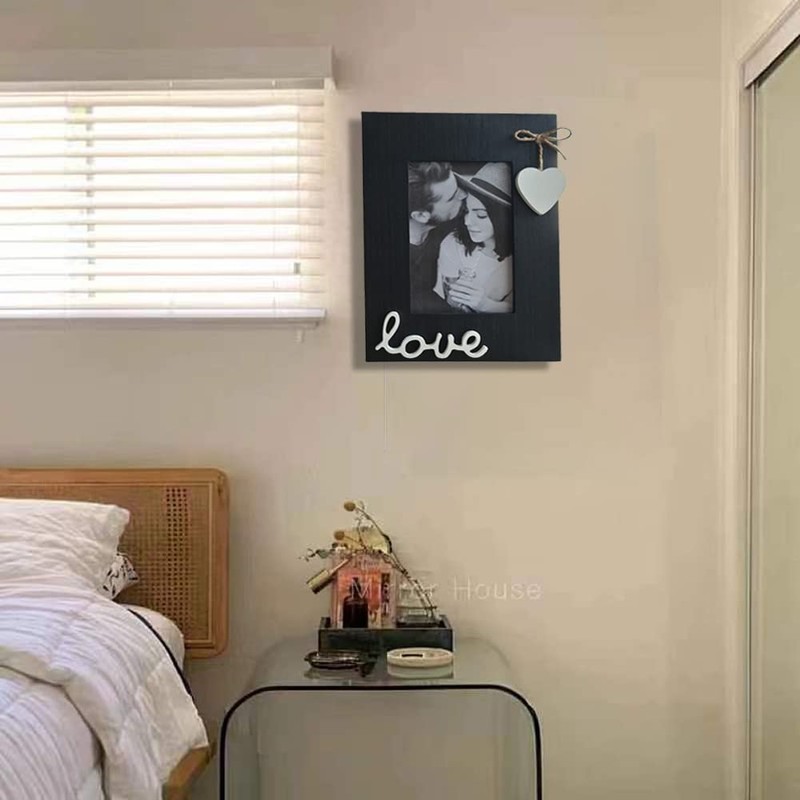Simelecor Black Wooden Picture Frame 4x6 for Love with Heart-Table