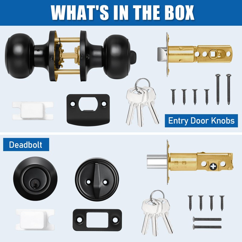 3 Sets Entry Door Knob and Single Cylinder Deadbolt Combo