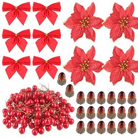 FEPITO 190 Pcs Christmas Wreath Accessories Artificial Berries Acorn for Christmas Wreath Decorations Christmas Craft Christmas Party Decor