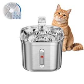 2.2L Fuente de Agua para Gatos, Gatos de Acero Inoxidable 304, con Ventana de Nivel del Agua y Bomba Silenciosa