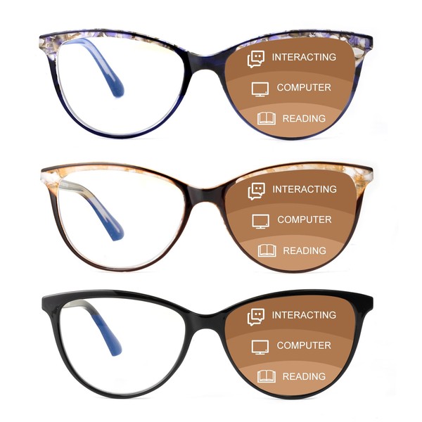 OuShiun 3 Pack Multifocal Reading Glasses Progressive Multifocus Readers Computer
