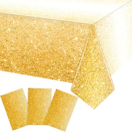 Lemicin - Paquete de 3 manteles desechables de plástico dorado para decoración de fiesta de cumpleaños para decoración de juegos de fiesta de gran cumpleaños, picnic al aire última intervensión, mesa