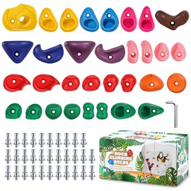 TOPNEW 32 Rock Climbing Holds Multi Size for Kids, Adult Rock Wall Holds Climbing Rock Wall Grips for Indoor and Outdoor Playground Play Set - Includes 2 Inch Mounting Hardware