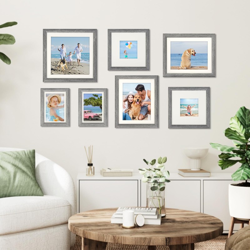 AEVETE Picture Frame 5x7 Gray Photo Frames Rustic for Wall