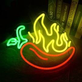 Flaming Hot Chili Peppers Neon Signs Red Yellow Foods for Mexican Spicy Restaurant Open LED Sign Chili Neon Lights Cook Off Decoration for BBQ Party Chili Contest Tasting Party Decor