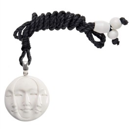81stgeneration Women's Men's Hand Carved Bone Three Face Triple Moon Eyes Shut Pendant Necklace