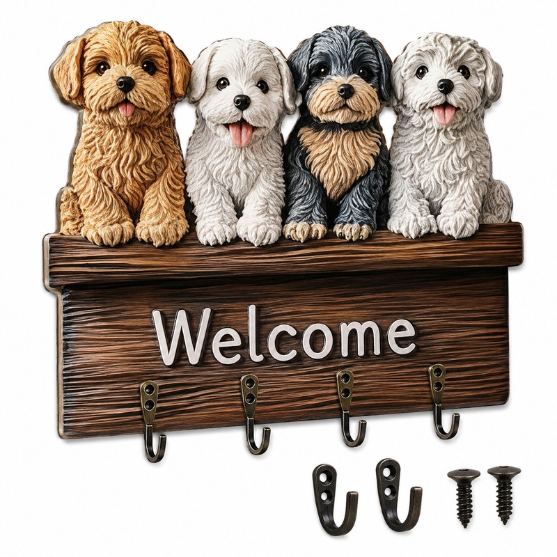Wooden Key Holder for Entryway – Guardian Angel Wall Décor