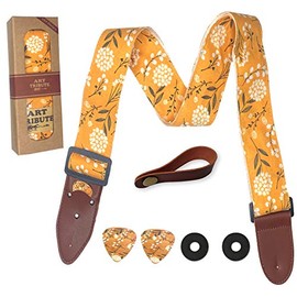 Guitar Strap Cotton Yellow Spring Blossom Flowers [2021 NEW] Includes 2 Picks + Strap Locks + Strap Button. For Bass, Electric & Acoustic Guitars. an Awesome Christmas Gift for Men & Women