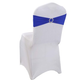 VDS - Royal Blue | Spandex Chair Sashes Bows | 50 PCS | Stretch Elastic Banquet Universal Folding Chair Band Tie with Silver Buckle Slider for Wedding Party Conference Celebration Event Decoration