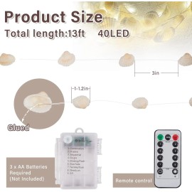 Beach Christmas Decor Seashell String Lights 8ft 40 LED with Remote Natural Sea Shells Garland Light for Wedding Ocean CoastalColor: Clam Shells 13.2ft 40 LED White, Size: 8ft 40 LED White