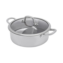 GXFCHYL 304 Stainless Steel Hot Pot with Divider, Double-flavor Shabu Shabu Pot with Glass Lid&Spoon/Leaky Spoon, Dual Sided Soup Cookware for Kitchen Cooking Hotels Restaurants (26cm/10.23in)