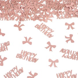 Rose Gold Bow Happy Birthday Confetti Tying The Knot Confetti Table Supplies Glitter Pink Coquette Bow for Girls Birthday Party Bridal Shower Adult Party