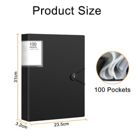 A4 Display Folders, 100 Pockets Display Book Document Clear Folders with Plastic Sleeves, Folders with Plastic Pockets, A4 Presentation Folders Project Folders, Black