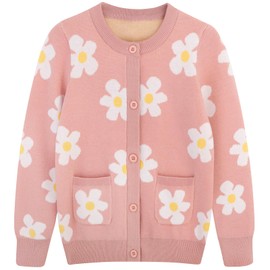 Girls Cardigan Sweaters 10-12 Cute Thanksgiving Floral Graphic Printed Knit Cardigans Fall Button-up Sweater with Pockets