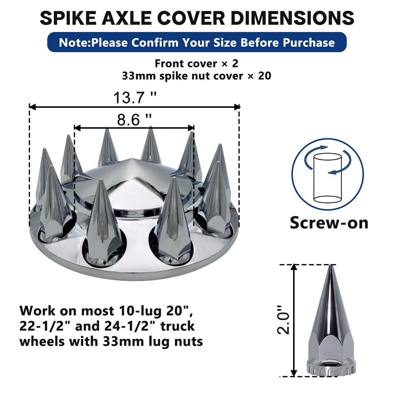 czyopo Spiked Complete Axle Wheel Cover Set with 33mm Thread-on