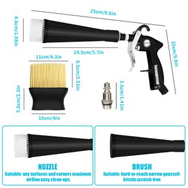 Mapaim Car Cleaning Gun with Brush,High Pressure Air Gun for Car Detailing, Dust Removal and Drying,Air Compressor Compatible Auto Cleaning Tool