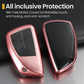 Coverforkey for Buick Key Fob Cover with Upgraded Anti-Lost Metal Braided Rope Keychain, Exquisite Soft TPU Case for Avenir Envision Encore Suburban Tahoe GMC Yukon (Pink, B)