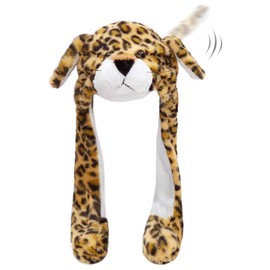 Ear Moving Animal Hat Plush Ears Jumping Pop Up Beating Hat Movable Dancing Ear Flap Cap for Women Girls(Leopard)
