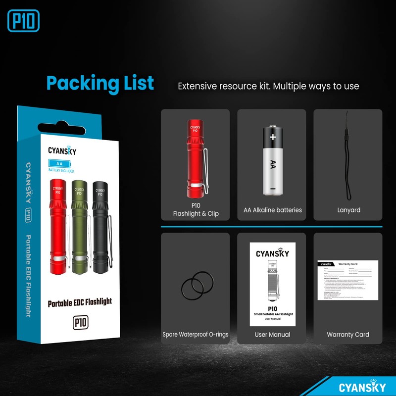 CYANSKY P10 300 Lumens EDC Flashlight,Mini Pocket Flashlight for Camping
