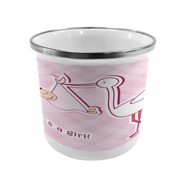 Lunarable Party Metal Camping Cup, Its a Girl Arrival Congratulations Pink Stork Pattern, Stainless Steel Mug for Indoor and Outdoor Activities, Purple White Pink