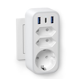 6 in 1 Multiple Socket Adapter, STGAROT Triple Multiple Plug with 1 PD18W USB-C and 2 USB Ports, Double Plug for Wall Socket