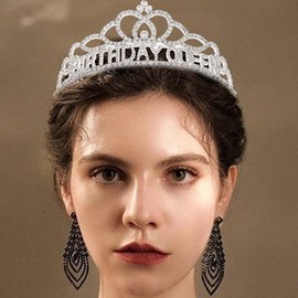 Kilshye Birthday Crown and Sash Rhinestone Bridal Tiara Crystal Princess Tiaras with Comb Prom Party Headband Hair Accessories for Women and Girls, 5.9*5.11*1.18 inches, Rhinestone