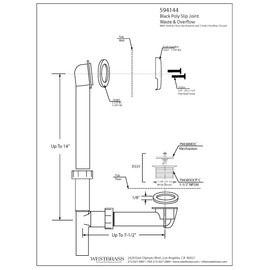 Westbrass Y594144-62 1-1/2" Black Tubular Bath Waste & Overflow Assembly with Twist & Close Drain Plug and Two-Hole Faceplate, Matte Black