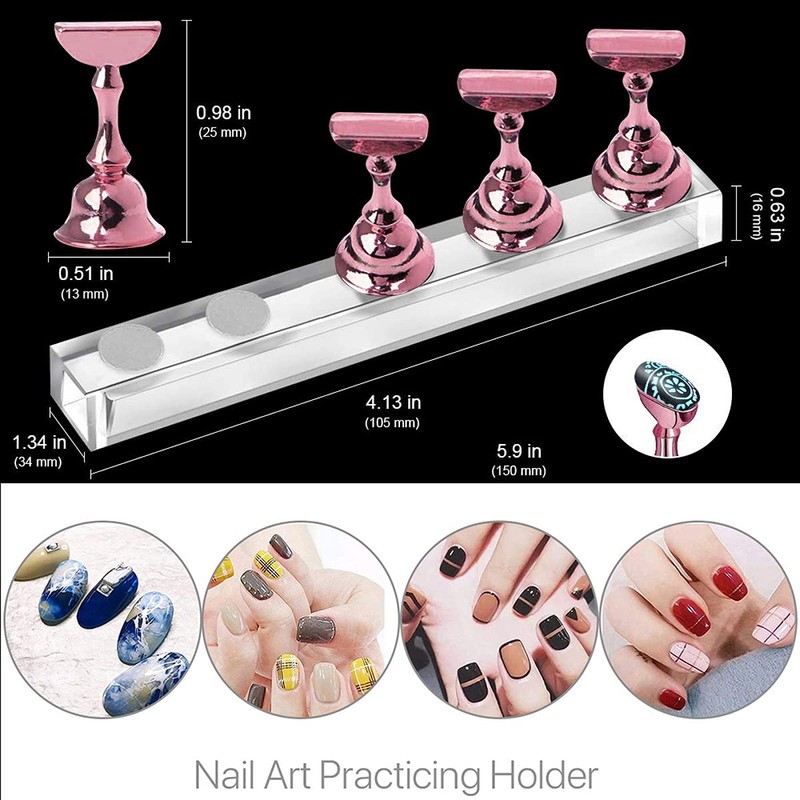 2 Set Acrylic Nail Art Holder Practice Display Stand Magnetic