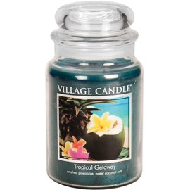 Village Candle Tropical Getaway Large Glass Apothecary Jar Scented Candle, 21.25 oz, Blue, 21 Ounce