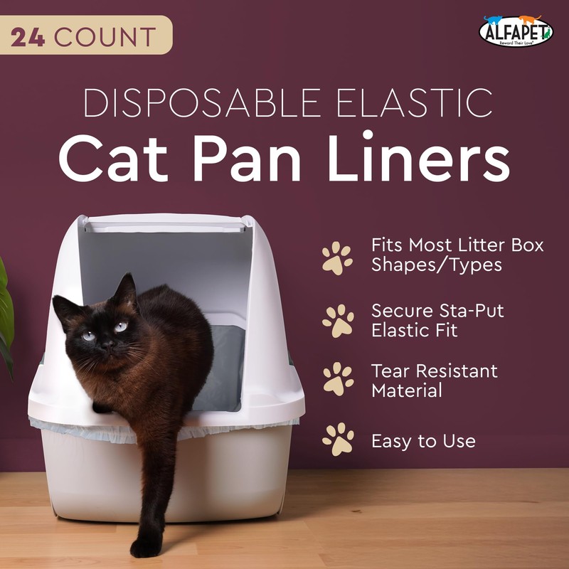 Alfapet Cat Litter box liner Disposable, Elastic Liners- 24-count-For Medium