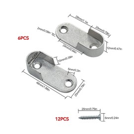 JJWNMLL Vientiane Clothes Rail Bracket, Metal Clothes Rail Hanger, with 12 Screws for 16 mm Diameter Rod (6 Pieces)