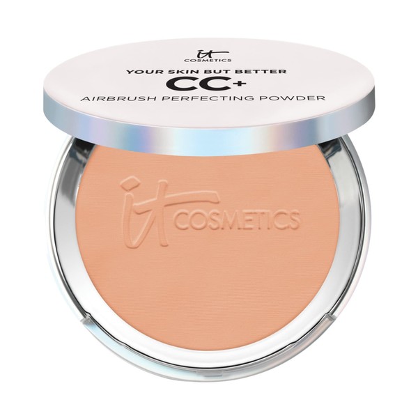 IT Cosmetics CC+ Airbrush Perfecting Powder Foundation - Buildable Full Coverage Of Pores & Dark Spots - Hydrating Face Makeup with Hyaluronic Acid - Talc-Free - 0.33 oz - Tan