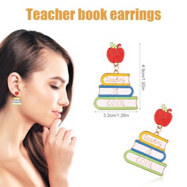 2pcs Teacher Book Earrings, 1.93x1.26 Inch Women Stud Drop Dangle Funny Book Earrings Jewelry Librarian Appreciation Supplies Thank You Gifts for Apple School Birthday Thanksgiving Day