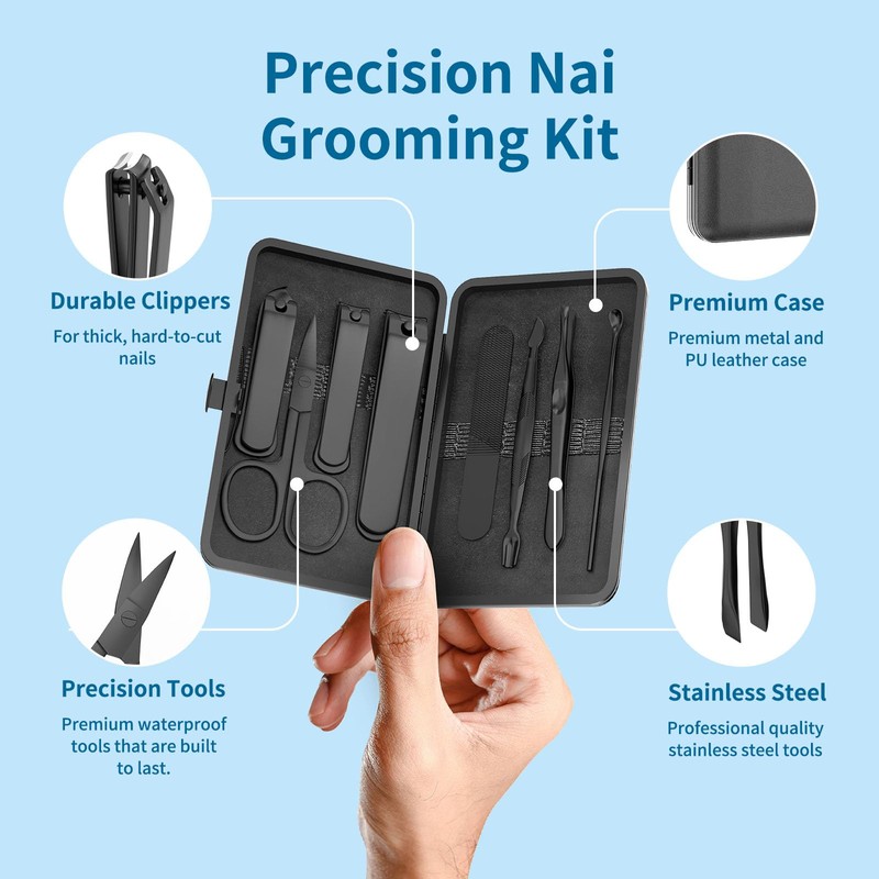 OFIDUS Precision 8 Pieces Men’s Nail Grooming Travel Kit, Stainless