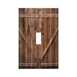 ybclf Rustic Farmhouse Barn Door 1 Gang Single Toggle Light Switch Cover Brown Wood Vintage Decorative Wall Plate Country Switchplate Electrical Faceplate Socket for Bathroom Bedroom Home Plastics