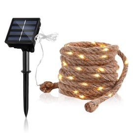 Solar Fairy Lights Rope, 7 m Solar Fairy Lights Outdoor, Garden Light with 100 LEDs, IP65 Cotton Rope Solar Fairy Lights Outdoor, Solar Rope Lights for Garden, Balcony, Patio, Christmas Party, Warm