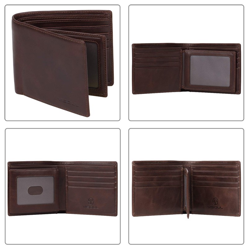 VISOUL Men's Leather Wallet with ID Window and RFID Protection,