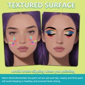 DELORIGIN 2PCS Face Painting Practice Board, Reusable Makeup Practice Board A4 Facial Painting Template Stage Festival Carnival Makeup Training Tool for Face Painter Beginner (Purple Hair Woman)