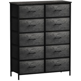 Sorbus Dresser with 10 Faux Wood Drawers - Chest Organizer Unit with Steel Frame Wood Top & Handle Easy Pull Fabric Bins for Clothes - Storage Furniture for Bedroom, Hallway, Living Room & Closet
