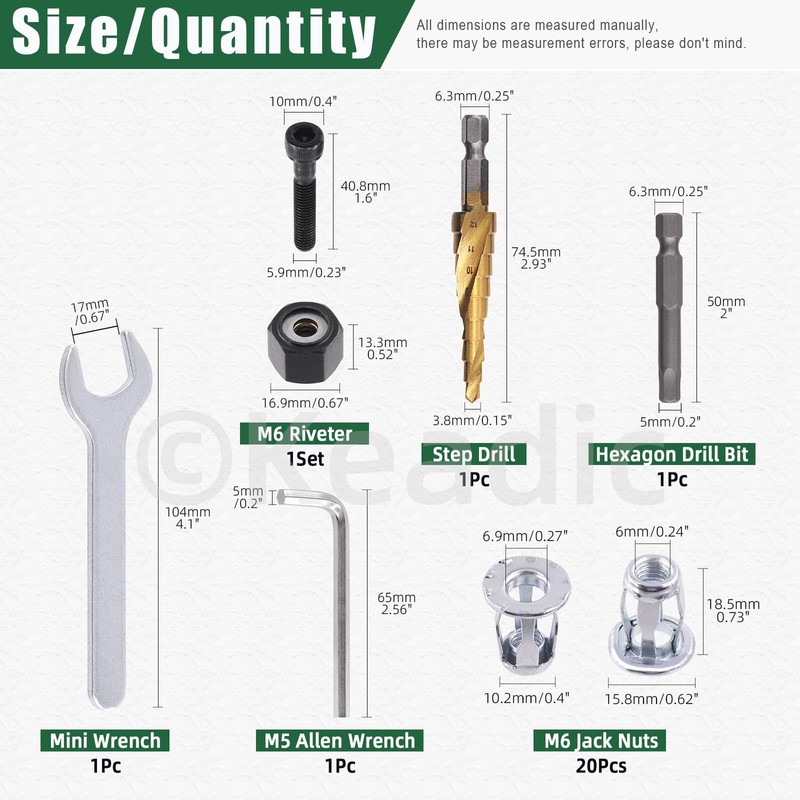 Keadic 25Pcs M6 Jack Nut with Installation Tool Set, Nutserts