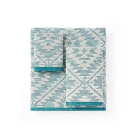 Pendleton - Rancho Arroyo Towels – Soft Cotton Terry Wash Towel – Plush Turkish Cotton Washcloth for Bathroom – Absorbent – Green Blue – 13” x 13”