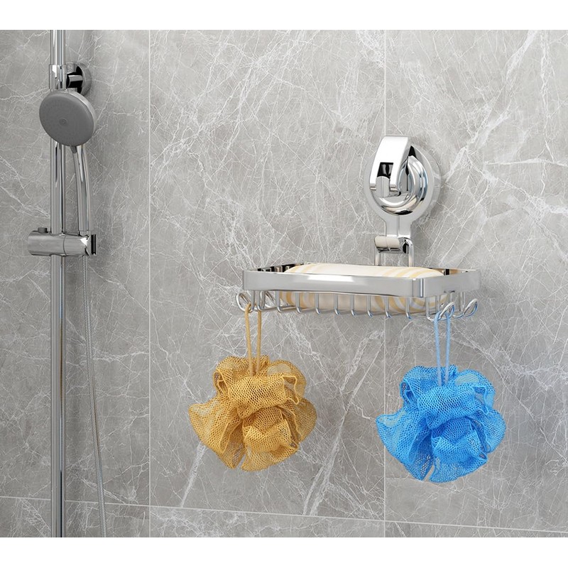 Soap Dish for Shower, Suction Cup Soap Holder with 4