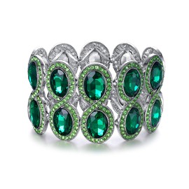 EVER FAITH Women's Bracelet Rhinestone Crystal Art Deco Wedding Bridal Elastic Stretch Bangle Emeralds Green Silver Tone, Crystal