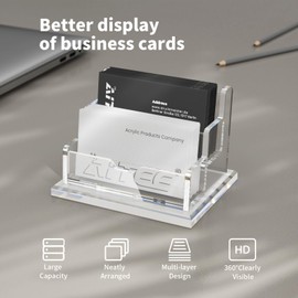 AITEE Business Card Holder for Desk: Clear Acrylic 2 Slot 2 Tier Card Display Stand Holder for Office and Exhibition Countertop , Fits 100-120 Business Cards