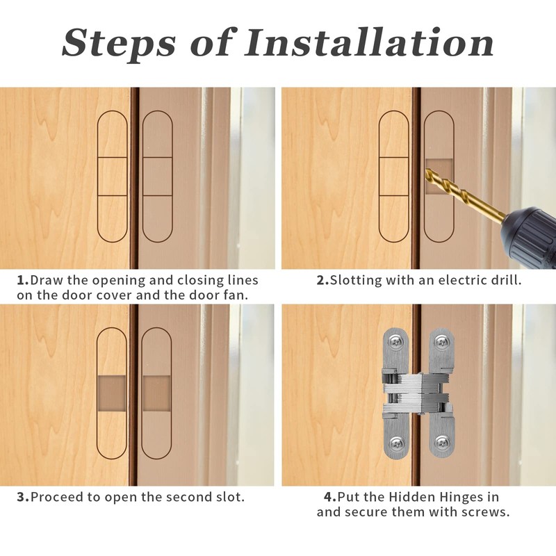 Rierdge 1-3/4" Hidden Hinge Stainless Steel 180 Degree Invisible Cross
